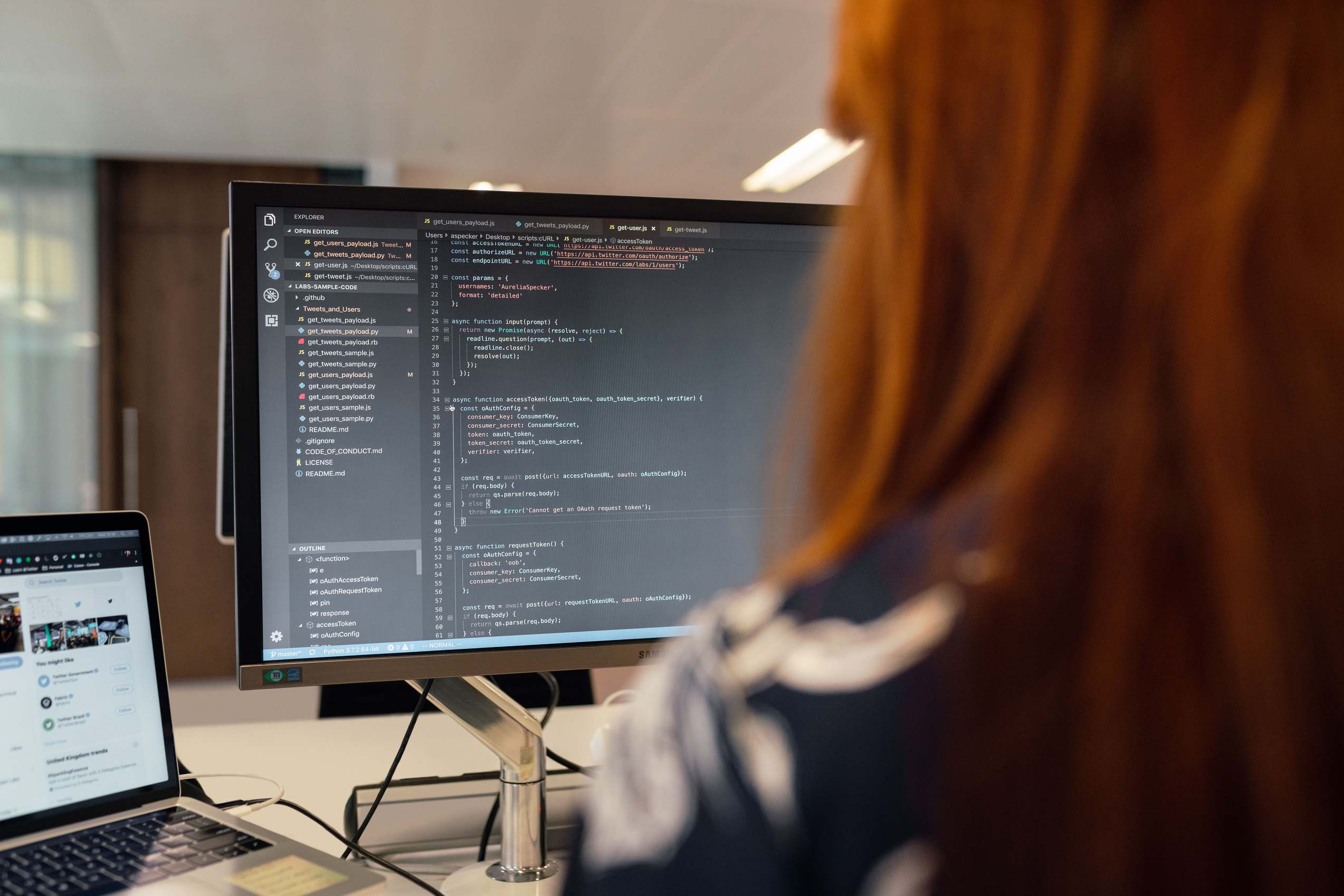 Close view of code on a computer screen during a review session